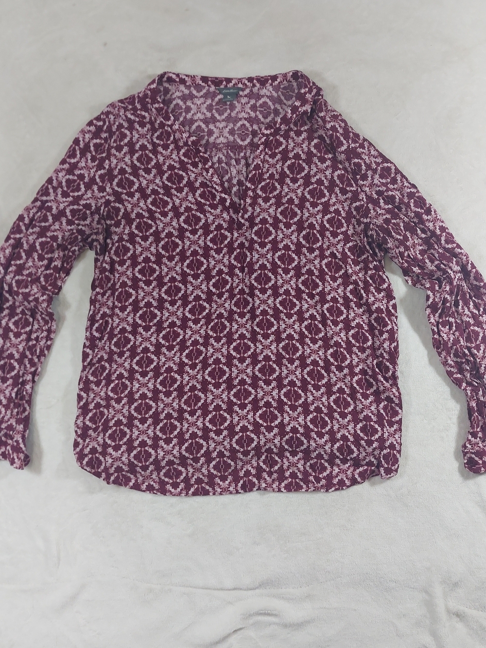Eddie Bauer Burgundy Patterned Button-Down Blouse
